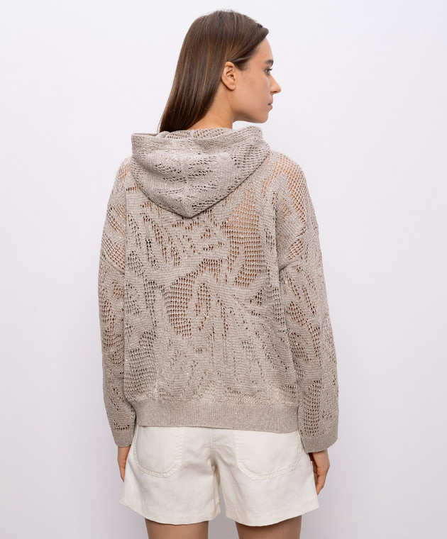 Brunello Cucinelli Бежевий джемпер з льону з капюшоном MDT771009 зображення 4
