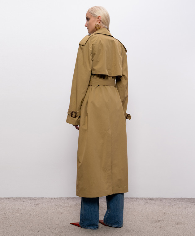 Saint Laurent Коричневый двубортный тренч с шелком 851259Y6J95 изображение 4