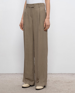 Brunello Cucinelli Коричневі штани з льоном з ланцюжком моніль MH126P8884