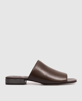 Brunello Cucinelli Коричневі шкіряні мюлі з ланцюжком MZSLC3171