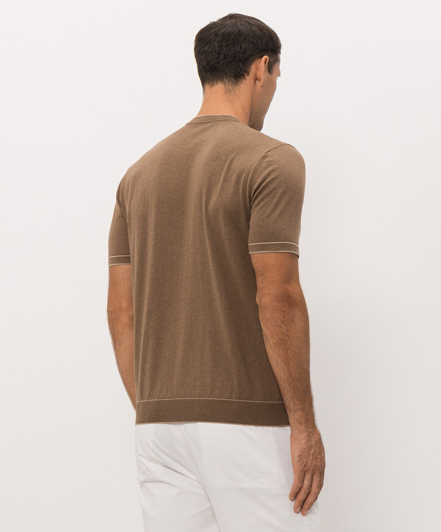 Bertolo Cashmere Коричневая футболка из хлопка 902204002056 изображение 4