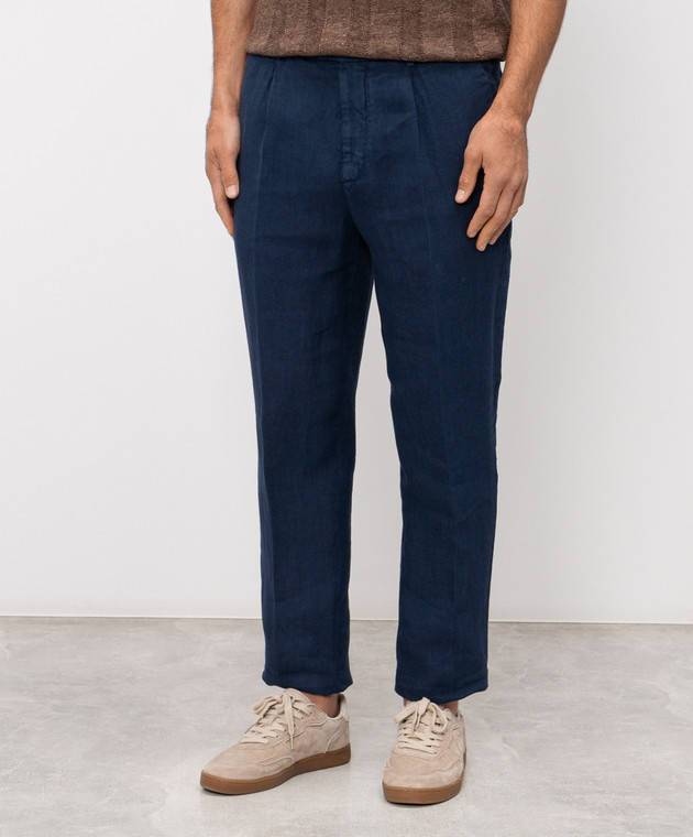 Brunello Cucinelli Синие брюки из льна M243DE1450 изображение 3
