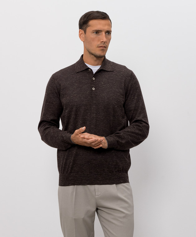 Brunello Cucinelli Коричневое поло из кашемира, шелка и льна MSY00295 изображение 3
