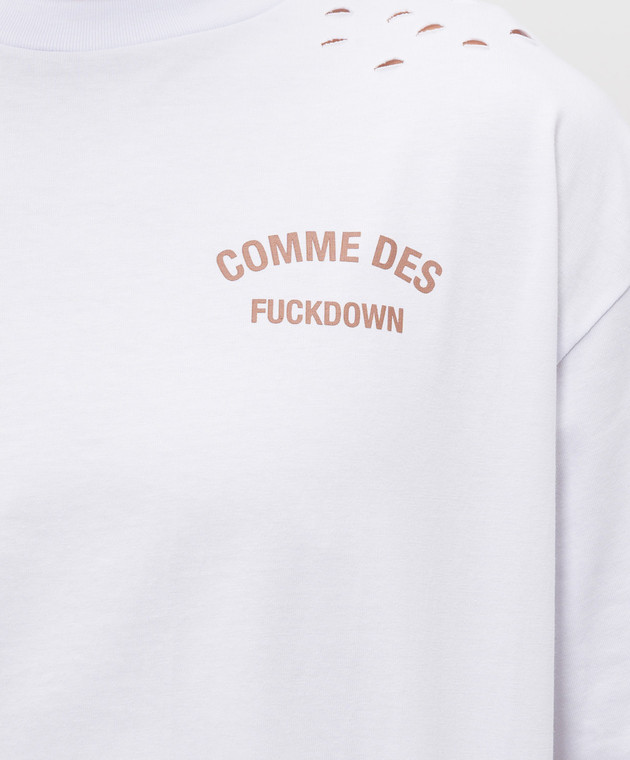 Comme des Fuckdown Біла футболка з принтом логотипа та проріхами FMS6CFABM01923 зображення 5