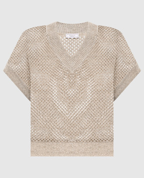 Peserico Бежевий ажурний жилет з льоном з паєтками A99027F079106B