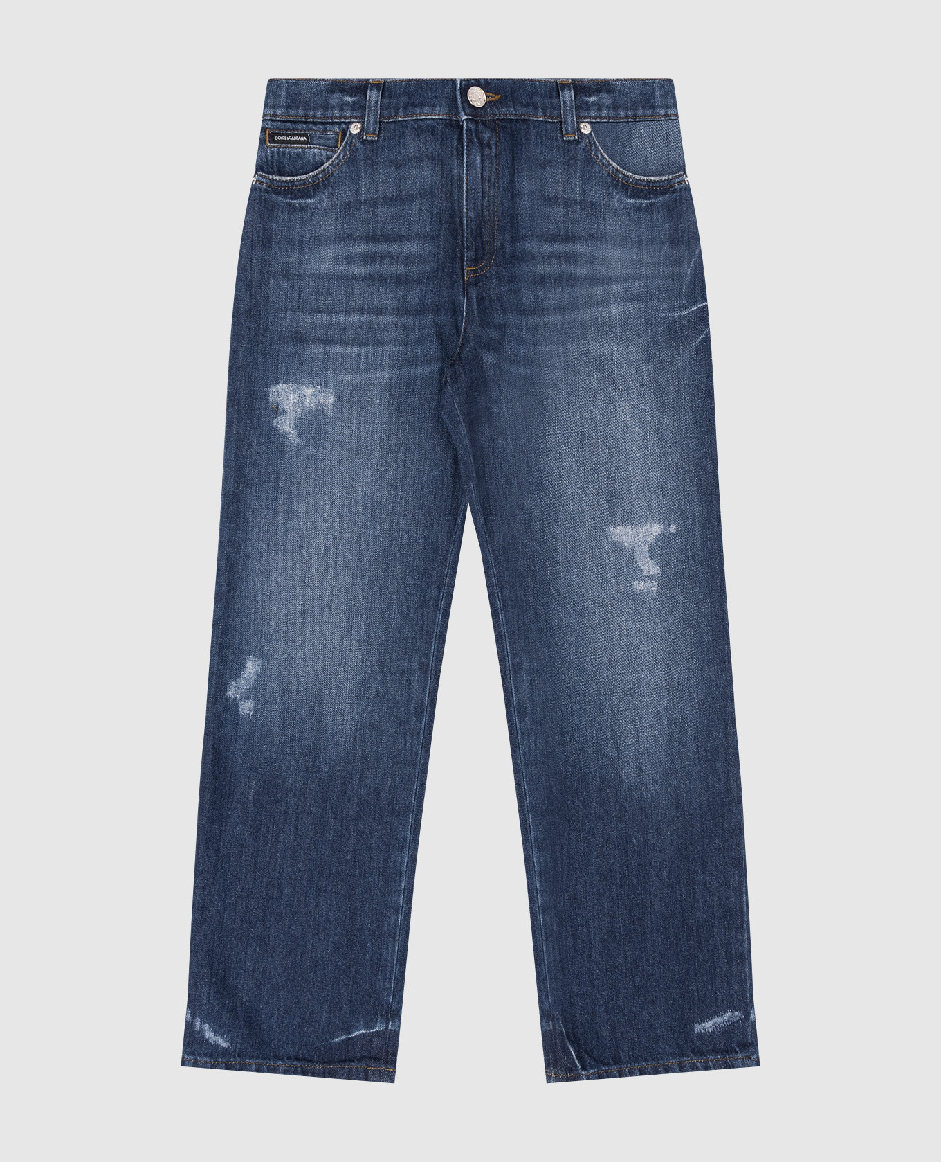 

Детские синие джинсы с эффектом потертости и прорехами, Синий, Джинсы