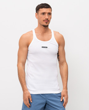 Dolce&Gabbana Біла майка в рубчик з нашивкою логотипа G8PA8TG7P3I