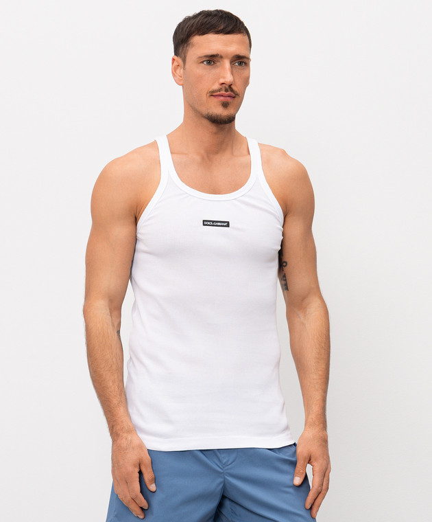 Dolce&Gabbana Біла майка в рубчик з нашивкою логотипа G8PA8TG7P3I зображення 2