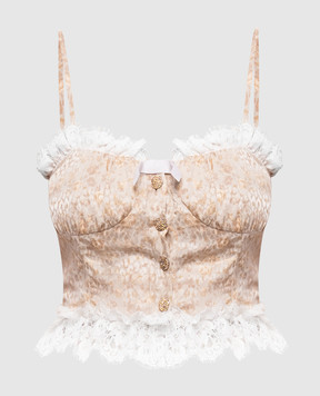 Alessandra Rich Бежевий топ із шовку з рюшами FABX4320F4670
