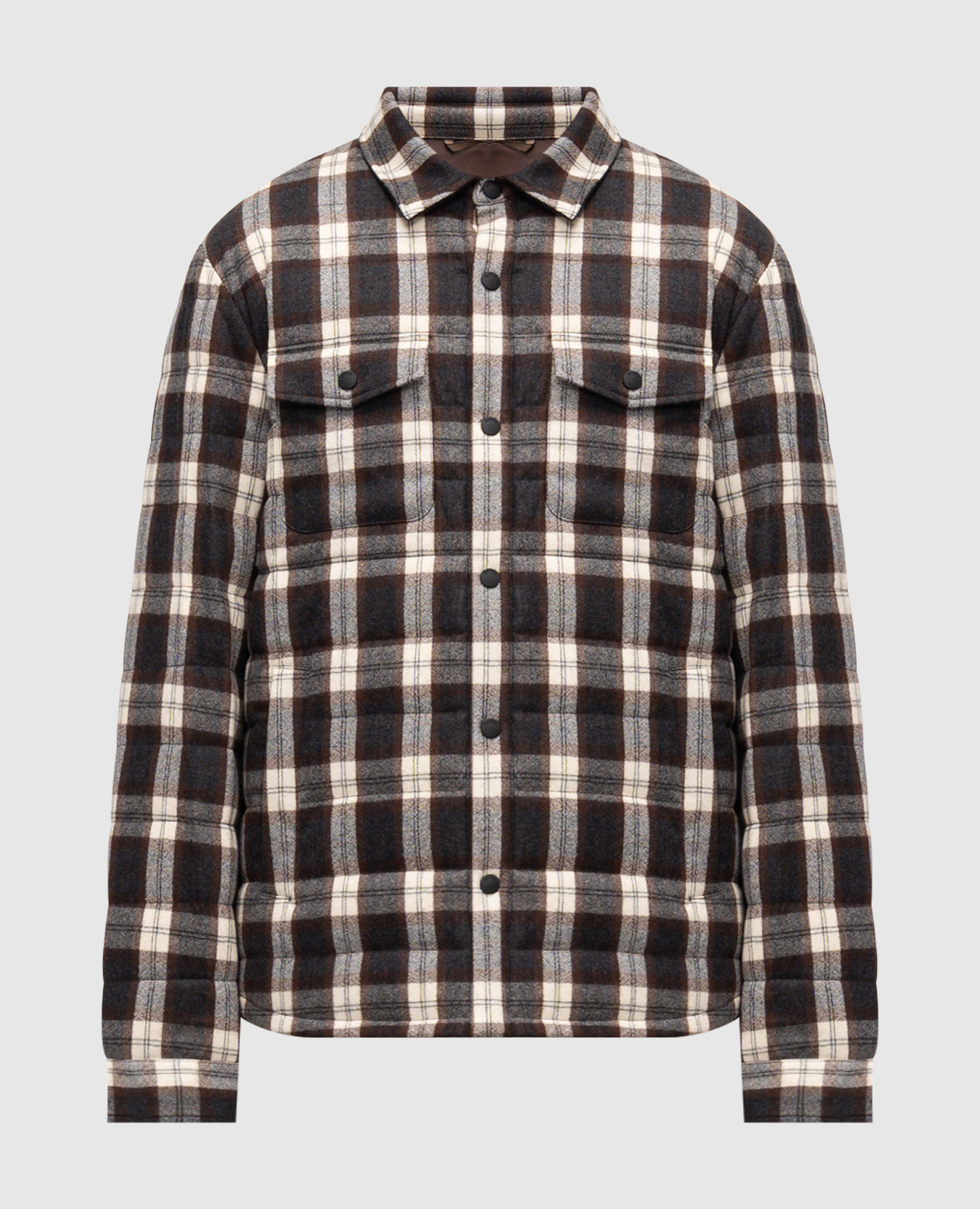 

Серая пуховая куртка из шерсти в клеточку, Серый, Пуховики