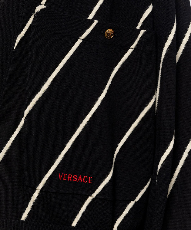 Versace Черный кардиган из шерсти в полоску 10253441A18351 изображение 5