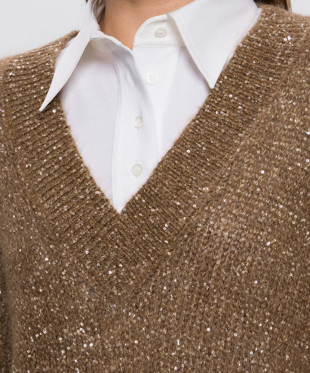 Brunello Cucinelli Коричневий пуловер в паєтки MMS579702P зображення 5