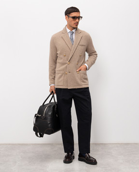 Brunello Cucinelli Бежевий двобортний кардиган з кашеміру в стилі піджака M22706906