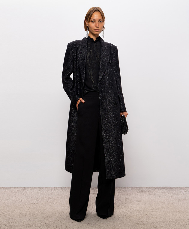 Twinset Чорне двобортне пальто з люрексом 262TT2520 зображення 2