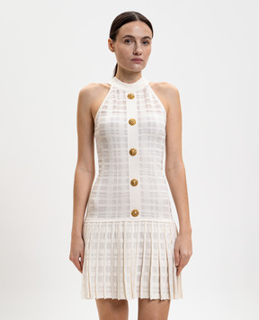 Balmain Белое платье мини с плёсированием GF1R3375KJ36