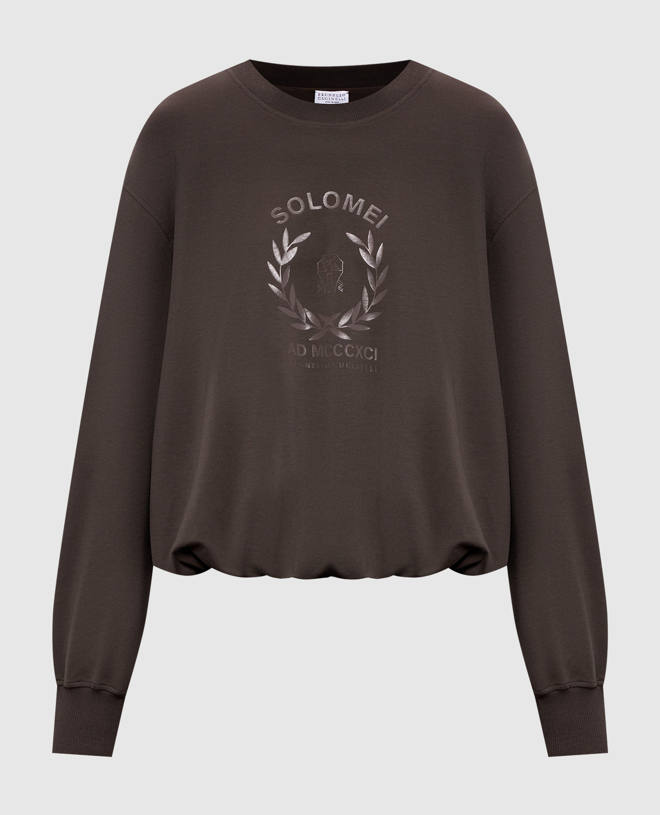 Коричневый свитшот с брендовым принтом