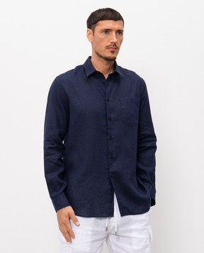 Vilebrequin Голубая рубашка из льна с вышивкой эмблемы CRSD3U00