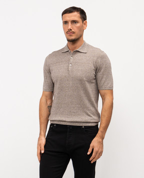 MooRER Коричневе меланжеве поло з льоном VINAL VINALMAG