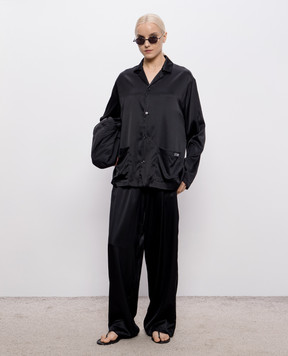 Maison Margiela MM6 Чорні штани із шовком в піжамному стилі MJH220050