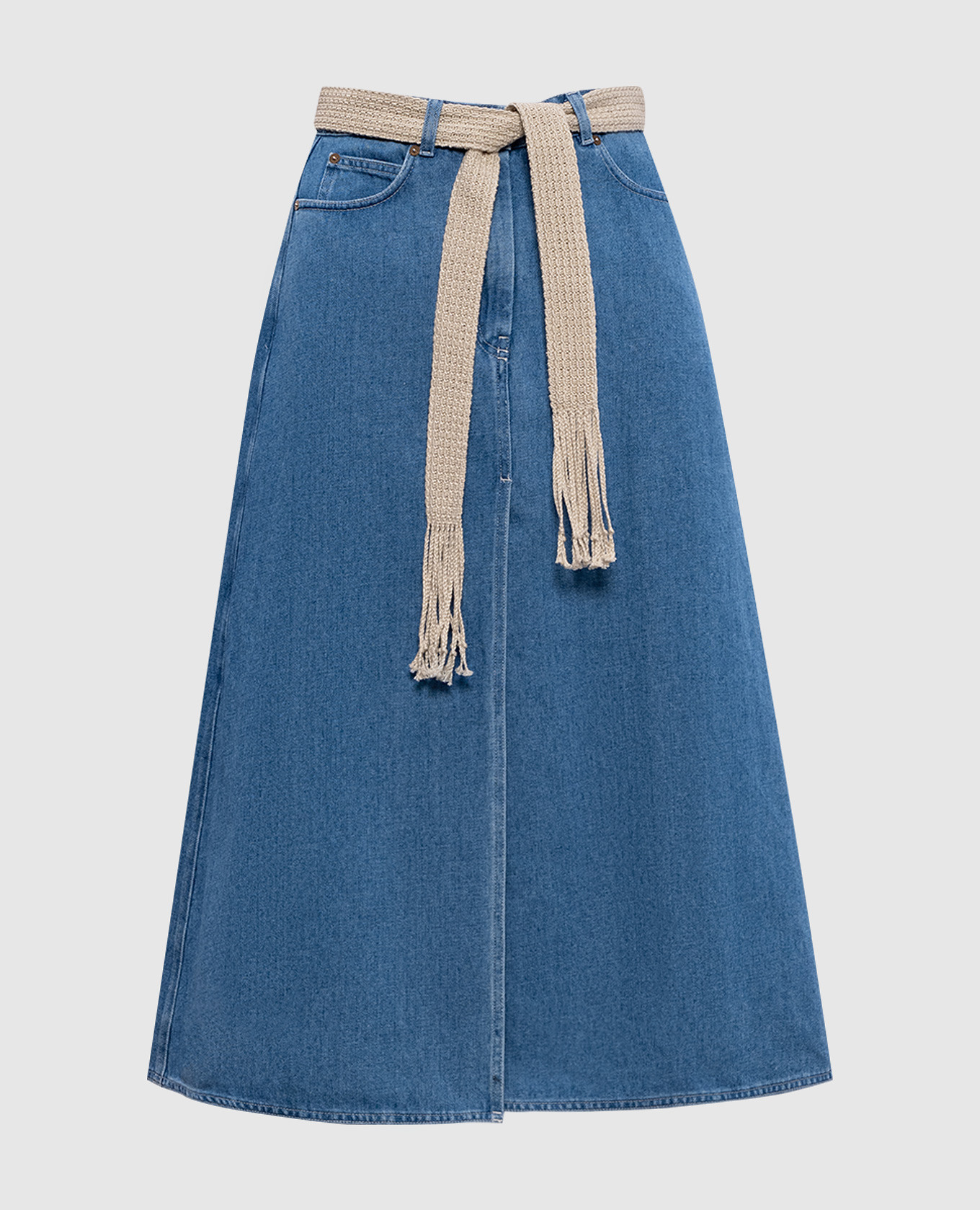 Голубая джинсовая юбка миди с льном