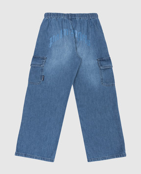 Palm Angels Дитячі сині джинси-карго з принтом логотипа PBYB008S26DEN001