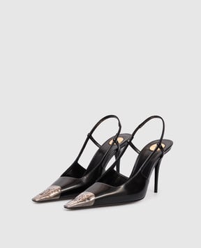 Saint Laurent Чорні шкіряні глянцеві слінгбеки JEANNE 841158AAFAN