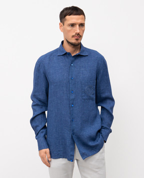 Stefano Ricci Синя сорочка з льону з вишивкою MC007893BX2922