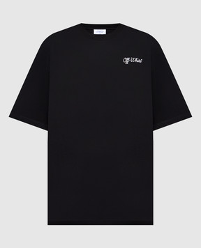 Off-White Чорна футболка з контрастним принтом логотипа 44MAA120C9J00D1