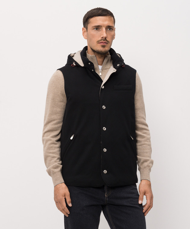 Brunello Cucinelli Чорний пуховий жилет з вовни з капюшоном MM4701775 зображення 3