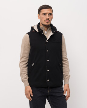 Brunello Cucinelli Черный пуховый жилет из шерсти с капюшоном MM4701775