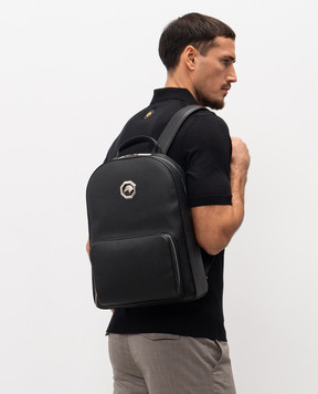 Stefano Ricci Чорний шкіряний рюкзак з емблемою з палладієвим покриттям ND150PVD