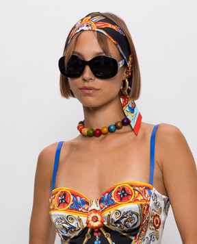 Dolce&Gabbana Черная лента твили из шелка в брендовый принт Сarretto FS215AGDDWL
