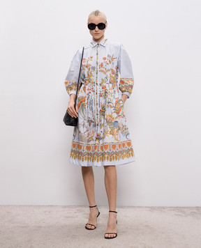 Etro Голубое платье-рубашка с цветочным принтом WRHA025899SP5I5