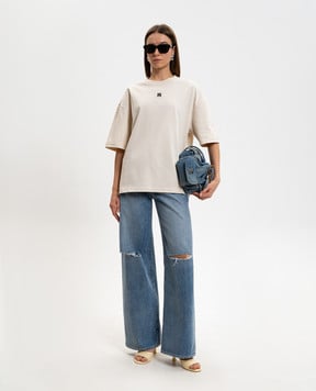 AMIRI Бежева футболка з вишивкою монграми AWTOJR1011