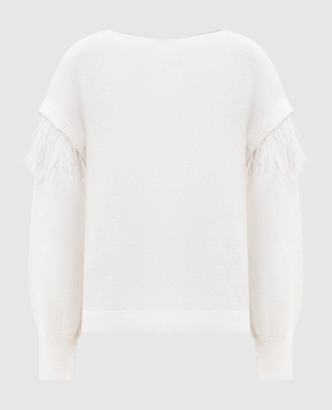 

Белый свитер с шерстью и перьями страуса, Свитера