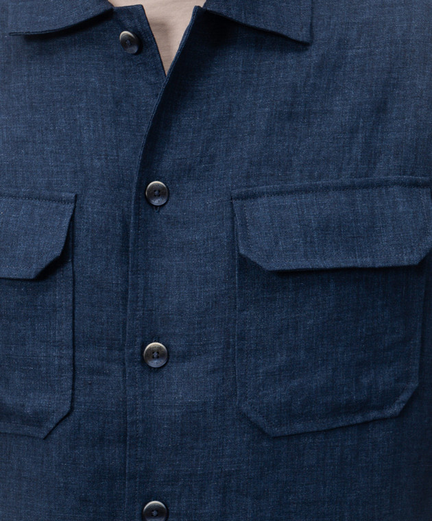 CAPOBIANCO Синя сорочка з льону прямого крою 20M515LL00 зображення 5