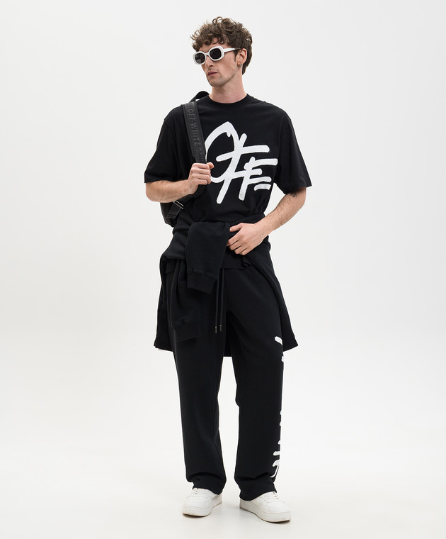 Off-White Черная футболка с принтом логотипа Spray 44MAA120S26J00L изображение 2