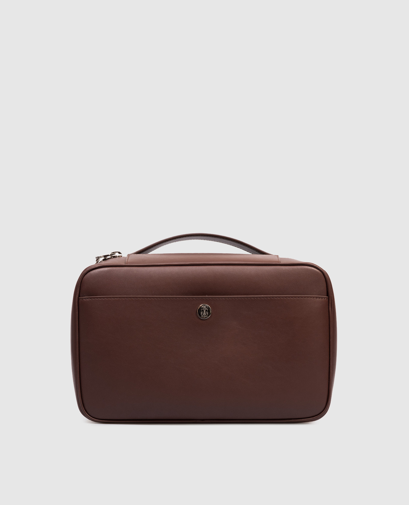 Коричневый кожаный несесер с тиснением логотипа