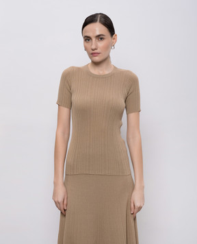Agnona Бежевий топ з шовком в рубчик KT090157Q180P
