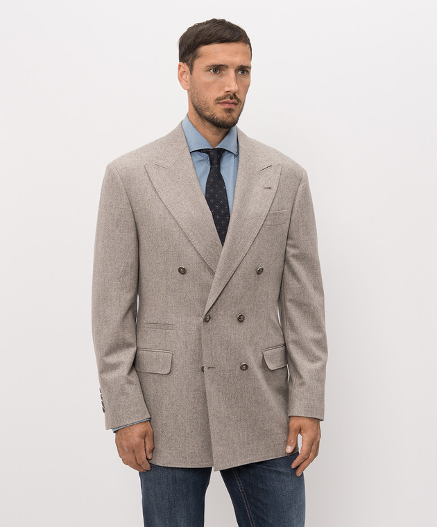 Brunello Cucinelli Серый двубортный пиджак из шерсти M038P8BPC2 изображение 3