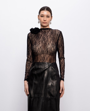 Nissa Черное боди из кружева с цветочной аппликацией BODY16528