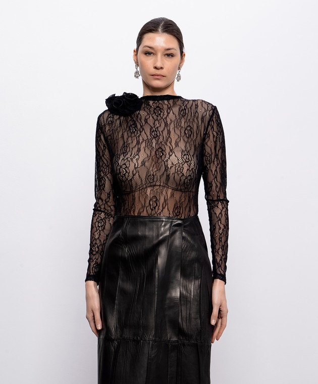 Nissa Черное боди из кружева с цветочной аппликацией BODY16528 изображение 3