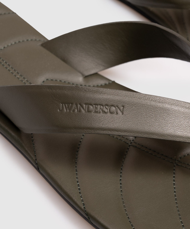 JW Anderson Кожаные шлепанцы цвета хаки с тиснением логотипа SL0016LA0232 изображение 5