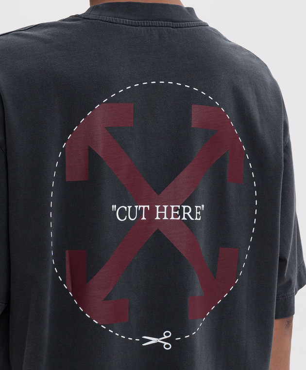 Off-White Сіра футболка з принтом Cut Here 2FA00439T зображення 5