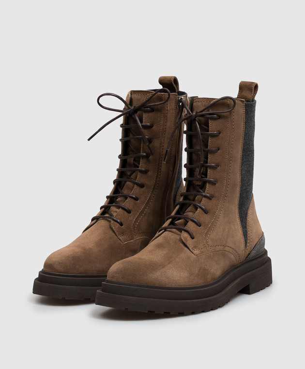 Brunello Cucinelli Коричневые замшевые ботинки с цепочкой мониль MZSFG3308 изображение 2