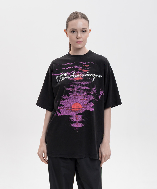 Balenciaga Футболка черная с принтом логотипа A00497TUVO9 изображение 3