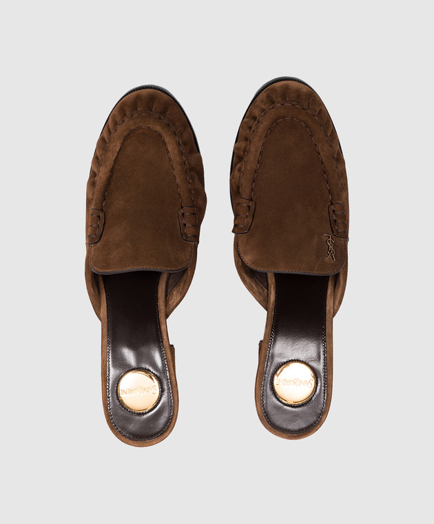 Saint Laurent Коричневые замшевые мюли LE LOAFER 86971327DTT изображение 4