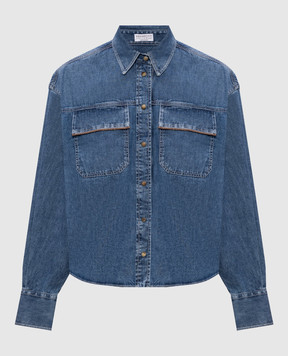 Brunello Cucinelli Синя джинсова сорочка з ланцюжком моніль MH192RB526