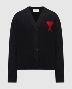 Ami Paris Черный кардиган из шерсти с эмблемой UKC367018