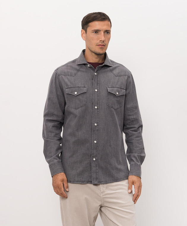 Brunello Cucinelli Серая джинсовая рубашка MH1924008 изображение 3